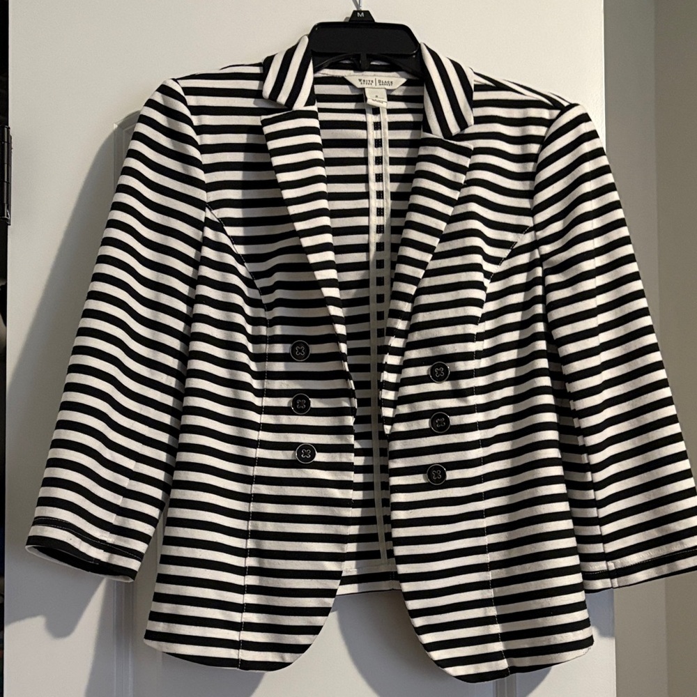 White House Black Market Black & White Striped Double-Breasted Blazer